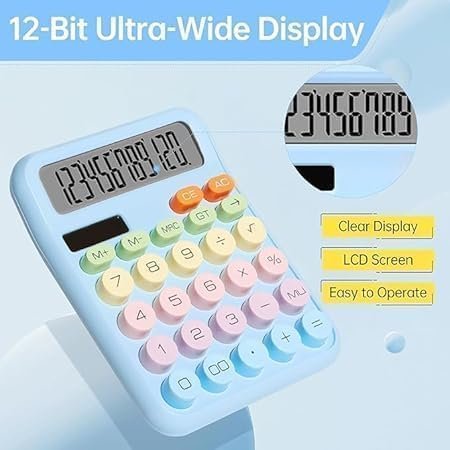 Colorful Solar Calculator Dual Power Large LCD Display 12 Digit